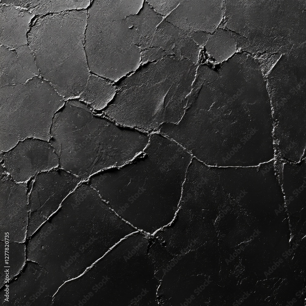 Leinwandbilder dark cracked surface: a textured abstract of deep shadows and fracture lines in a monochrome palette