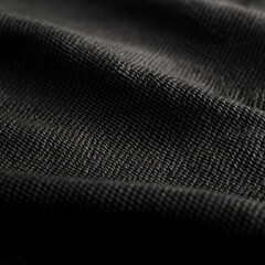 Dark Textured Fabric Close-Up: Detailed Shot of a Woven Material with Soft Folds and Intricate Weave Patterns.