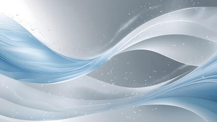 A sleek background with flowing silver and blue waves, accented by glowing particles for a modern, sophisticated look.