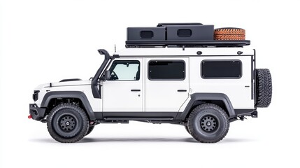 camping truck Over white Studio Background.