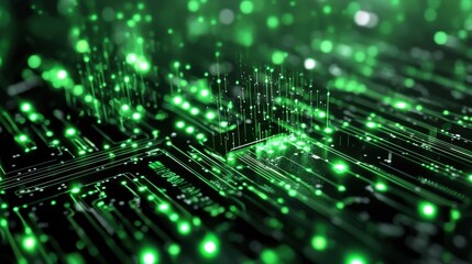 Obraz premium Glowing Green Circuit Board with Futuristic Digital Patterns