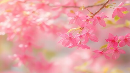 Pink cherry blossoms blooming spring garden bokeh background