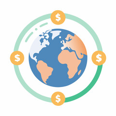Global economy concept featuring key currency symbols for international trade