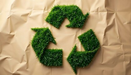 Wrinkled paper adorned with a green recycling symbol, signifying eco-friendly practices and sustainability for Earth Day