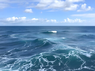 Fototapeta premium Blue ocean panorama with sun reflection, The vast open sea with clear sky, Ripple wave and calm sea with beautiful sunlight