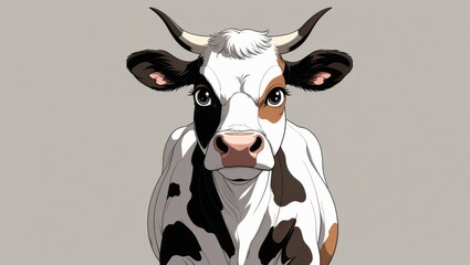 Charming cartoon cow illustration features expressive eyes and playful demeanor, ideal for farm-themed projects, children’s books, or dairy promotions, adding fun to any application.