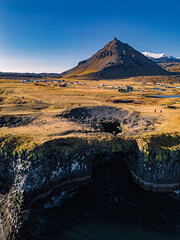 Aerial view of Arnarstapi, the west coast in Iceland.