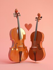 Fototapeta premium Two cellos, a sweet musical duo. AI.