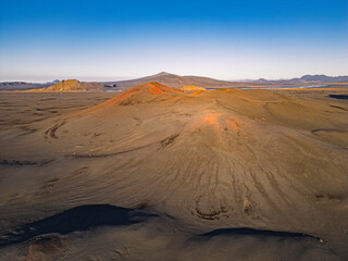 Aerial view of the volcanic landscape in landmannalaugar, Iceland.