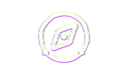 Icon compass is distorted. Glitch. Noise, chromatic aberration, geometric distortion