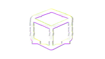 Icon cube is distorted. Glitch. Noise, chromatic aberration, geometric distortion