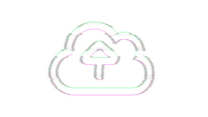 Icon cloud upload is distorted. Glitch. Noise, chromatic aberration, geometric distortion