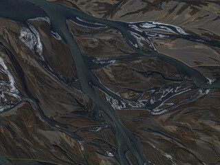 Aerial view of the river lands at Iceland