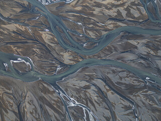 Aerial view of the river lands at Iceland