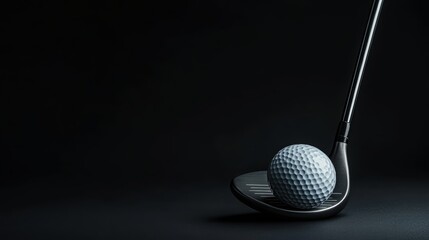 Golf club and ball Over black Studio Background. from left to right.