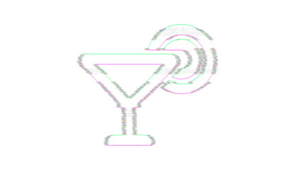 Icon cocktail is distorted. Glitch. Noise, chromatic aberration, geometric distortion