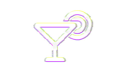 Icon cocktail is distorted. Glitch. Noise, chromatic aberration, geometric distortion
