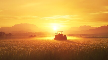 Naklejka premium Tractor spraying crops in farm field images