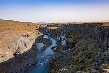 Sigöldugljúfur is a fantasy-like space in the central Highlands of Iceland. It is renowned for its many waterfalls