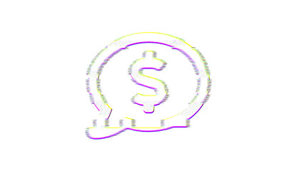 Icon comment dollar is distorted. Glitch. Noise, chromatic aberration, geometric distortion