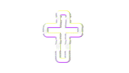 Icon cross is distorted. Glitch. Noise, chromatic aberration, geometric distortion
