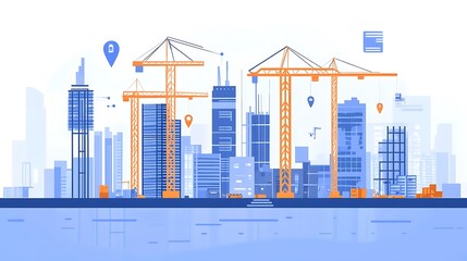 Obraz premium Modern Cityscape Under Construction Cranes and Buildings