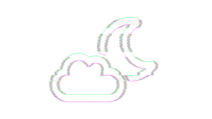 Icon cloud moon is distorted. Glitch. Noise, chromatic aberration, geometric distortion