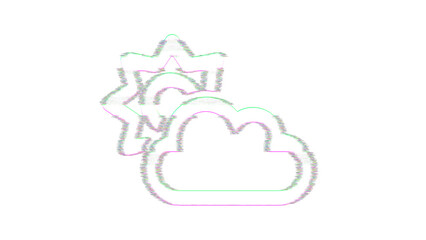 Icon cloud sun is distorted. Glitch. Noise, chromatic aberration, geometric distortion