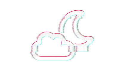 Icon cloud moon is distorted. Glitch. Noise, chromatic aberration, geometric distortion