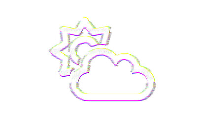 Icon cloud sun is distorted. Glitch. Noise, chromatic aberration, geometric distortion