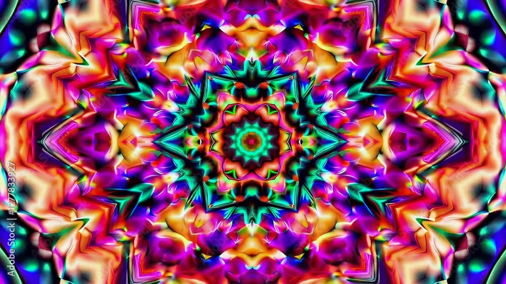 Poster colorful digital kaleidoscope pattern with vibrant symmetrical shapes and radiant colors. abstract a