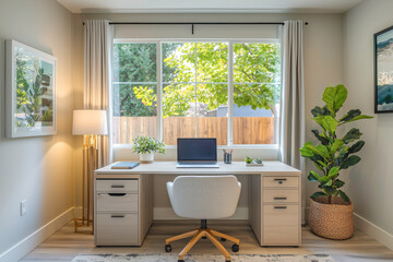 Fototapeta premium A natural home office with a bright window