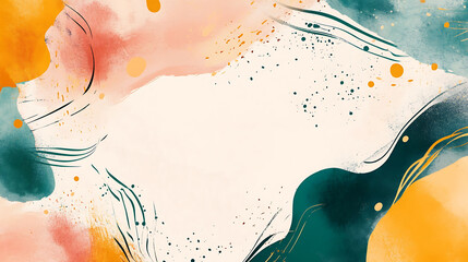 Abstract Watercolor Painting with Organic Shapes and Splashes