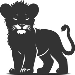 Lion cub standing on its hind legs and looking curious