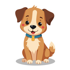 Cartoon puppy illustration featuring a cute brown and tan dog with a blue collar sitting and smiling Vector art style for kids and children