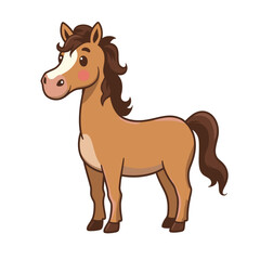 A charming cartoon horse with a light brown coat dark brown mane and tail and a blaze on its face perfect for children's books