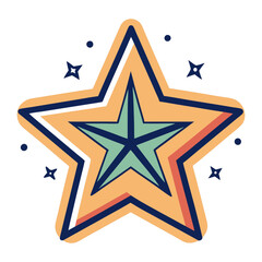 Bold star design with layered colors and accents, A layered, bold star design with vibrant colors and scattered sparkles, ideal for modern and creative graphic projects.
