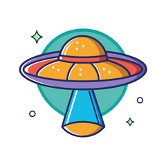 Bright UFO spaceship vector design with stars
