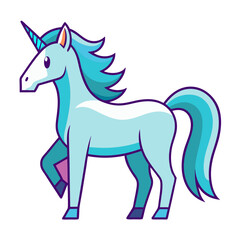 Cartoon Unicorn with Teal Mane and Tail, A vector illustration of a cute cartoon unicorn with a teal-colored mane, tail, and horn, perfect for fantasy and children's themes.
