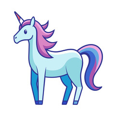 Cartoon Unicorn with Purple and Pink Mane and Tail, A vector illustration of a cute cartoon unicorn with a purple and pink mane, tail, and horn, perfect for children's art and fantasy themes.
