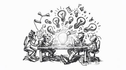 Brainstorming Session, ideas bouncing off in light bulb shapes