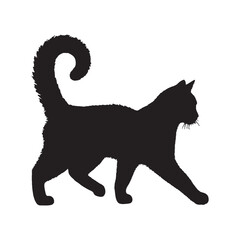 Cat Silhouette - Cat Walking on Fence at Night - Cat Vector - Cat Illustration - Minimalist Cat Silhouette - Cat Vector - Cat Digital Art

