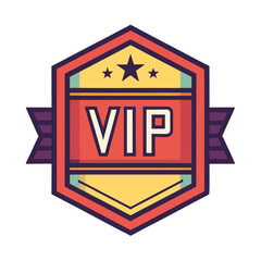 Retro VIP Badge Vector with Stars and Ribbon, A vibrant, retro-style VIP badge vector featuring stars, a bold 