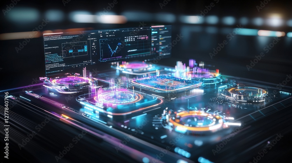 Poster futuristic data visualization and analytics interface