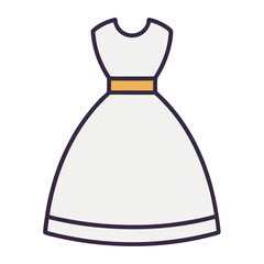 Minimalist Wedding Dress Vector with Yellow Belt, A simple vector illustration of a white wedding dress with a yellow belt, perfect for bridal-themed designs.
