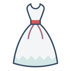 Simple Wedding Dress Vector with Red Belt, A minimalist vector illustration of a white wedding dress with a red belt, ideal for bridal-related designs.
