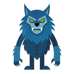 Cartoon Werewolf with Blue Fur and Sharp Teeth Vector, A vector illustration of a cartoon werewolf with blue fur, yellow eyes, and sharp teeth, perfect for Halloween or fantasy designs.
