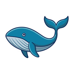 Obraz premium Cartoon Whale with Blue Body Vector Illustration, A cute vector illustration of a cartoon whale with a blue body, smiling face, and flowing tail, perfect for ocean or animal themes. 