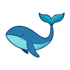 Obraz premium Cartoon Whale with Blue Body Vector Illustration, A cute vector illustration of a cartoon whale with a blue body, smiling face, and flowing tail, perfect for ocean or animal themes. 