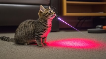 Playful Kitten Chasing Laser in Vet Office